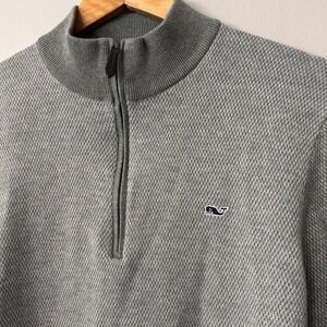 Vineyard Vines Sweater Mens Large Gray Textured 1/4 Zip Pullover Wool Blend